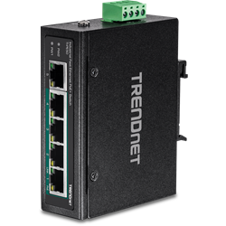 TRENDnet 5 Port Industrial Fast Ethernet PoE+ DIN Rail Switch