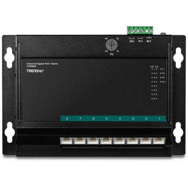 TRENDnet 8 Port Industrial Gigabit PoE+ Wall-Mount Front Access Switch